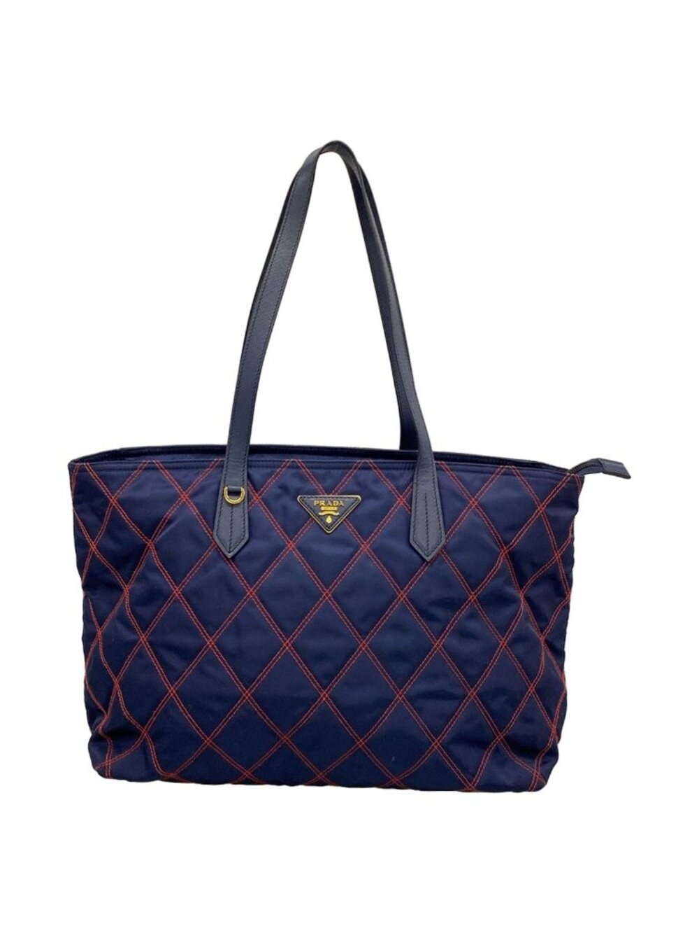 Prada Handbag Dark Navy Red Quilted Stitch